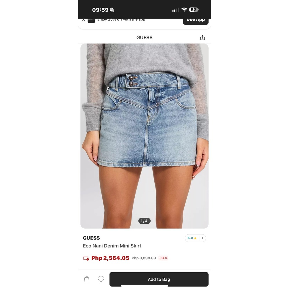 GUESS Eco Nani Denim Mini Skirt‎ Light Wash Distressed Pockets Button Fly Women